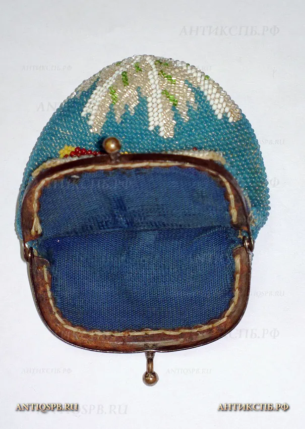 Кошелек бисерный антикварный "Хозяин с собакой". XIX век. Россия. №19763
